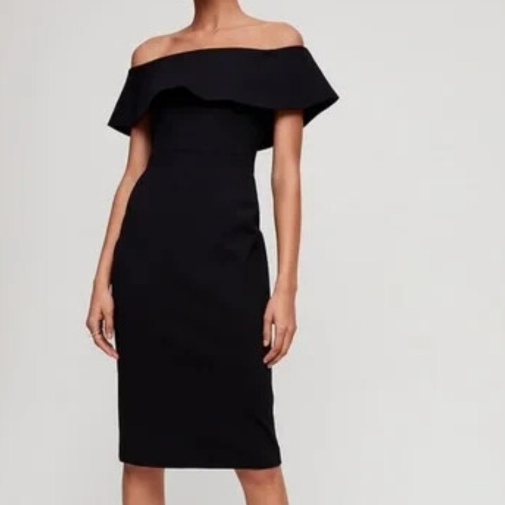 Aritzia Black One-Shoulder Ruffle Midi Dress